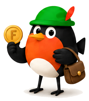 Fletch holding a FLETCH coin